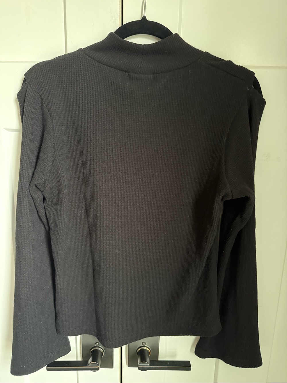 LNA Clothing Black Ribbed Mock Neck Long Sleeve Top with shoulder cuts size M.